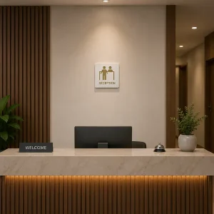 Reception Premium White Gold Finish Acrylic Reception Door Sign Easy Mount Self-Adhesive Tape Signage For Hotel, Office, Resort, Society, Corporate, Business & Hospital - Image 5