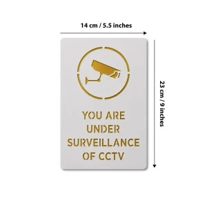 Alternative view of White & Gold Cctv Sign Cctv Surveillance Sign Acrylic Self-Adhesive Board (5.5 X 9 Inch) Elegant Security Notice For Office, Shop, Mall, Hotel, Hospital, School, Cafe, Corporate Spaces