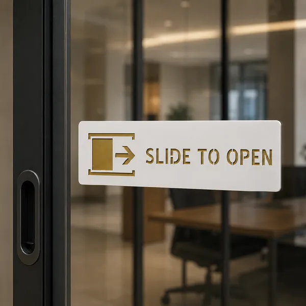 Slide To Open Premium White Gold Finish Acrylic Slide To Open Door Sign Easy Mount 3M Self-Adhesive Tape Signage For Hotel, Office, Resort, Society, Corporate, Business & Hospital - Image 5