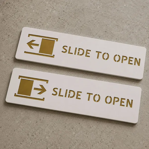 Slide To Open Premium White Gold Finish Acrylic Slide To Open Door Sign Easy Mount 3M Self-Adhesive Tape Signage For Hotel, Office, Resort, Society, Corporate, Business & Hospital - Image 3