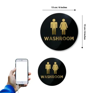 Alternative view of Washroom Washroom Sign Golden Black Round Acrylic Self-Adhesive 6 Inch Door/Wall Sticker For Office, Store, Hotel, Cafe, Restaurant, Business & Shop Use