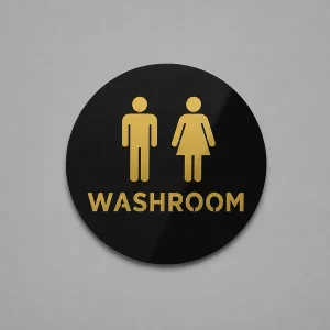 Washroom Washroom Sign Golden Black Round Acrylic Self-Adhesive 6 Inch Door/Wall Sticker For Office, Store, Hotel, Cafe, Restaurant, Business & Shop Use