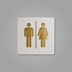 Square Restroom Premium White Gold Finish Acrylic Restroom Door Sign Easy Mount Self-Adhesive Tape Signage For Hotel, Office, Resort, Society, Corporate, Business & Hospital