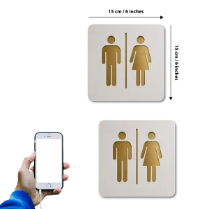 Alternative view of Square Restroom Premium White Gold Finish Acrylic Restroom Door Sign Easy Mount Self-Adhesive Tape Signage For Hotel, Office, Resort, Society, Corporate, Business & Hospital